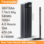 36V 48V E Bike Lithium Battery, Silver Fish Lithium-ion Battery with 30A BMS for 250W/350W/500/750/900/1000W Motors, Safe Lock, Led Indicator Light for Controller (48V 15AH)