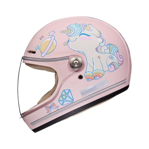 DOT Approved Retro Lightweight Kids Full Face Motorcycle Helmet Scooter ATV Motorbike Helmet Cute and Classic Children's Moped Cruiser Chopper Helmet with Visor for 2-14 yeas Old Child