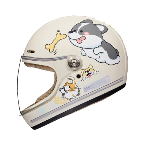 DOT Approved Retro Lightweight Kids Full Face Motorcycle Helmet Scooter ATV Motorbike Helmet Cute and Classic Children's Moped Cruiser Chopper Helmet with Visor for 2-14 yeas Old Child