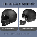 Full Face Motorcycle Helmet for Unisex-Adult Dirt Bike ATV Scooter Cruiser 3/4 Face Motocross Helmet Interchangeable Mouth Cover DOT Approved