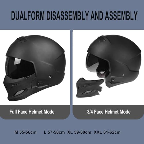 Full Face Motorcycle Helmet for Unisex-Adult Dirt Bike ATV Scooter Cruiser 3/4 Face Motocross Helmet Interchangeable Mouth Cover DOT Approved