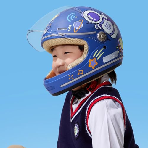 DOT Approved Retro Lightweight Kids Full Face Motorcycle Helmet Scooter ATV Motorbike Helmet Cute and Classic Children's Moped Cruiser Chopper Helmet with Visor for 2-14 yeas Old Child