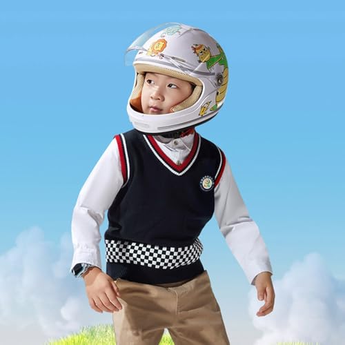 DOT Approved Retro Lightweight Kids Full Face Motorcycle Helmet Scooter ATV Motorbike Helmet Cute and Classic Children's Moped Cruiser Chopper Helmet with Visor for 2-14 yeas Old Child