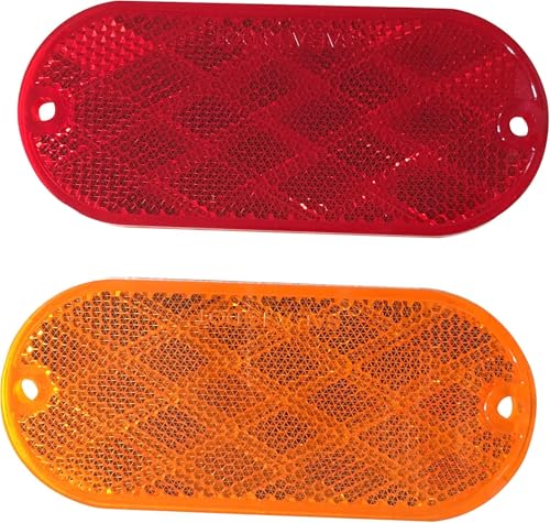 MAXXHAUL 51018 Oval Reflectors 4 Red and 4 Amber Self Adhesive or Drill Mount-DOT 8 pack for Trucks RV's Campers Bike Racks Cargo Carriers 4-3/8 inch x 2 inch x 1/4 inch