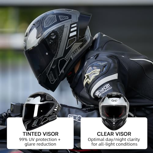 CYRIL Full Face Motorcycle Helmets for Adults Men & Women with Tinted and Clear Visor Meet Dot Approved