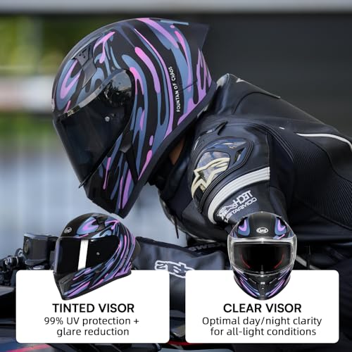 CYRIL Full Face Motorcycle Helmets for Adults Men & Women with Tinted and Clear Visor Meet Dot Approved