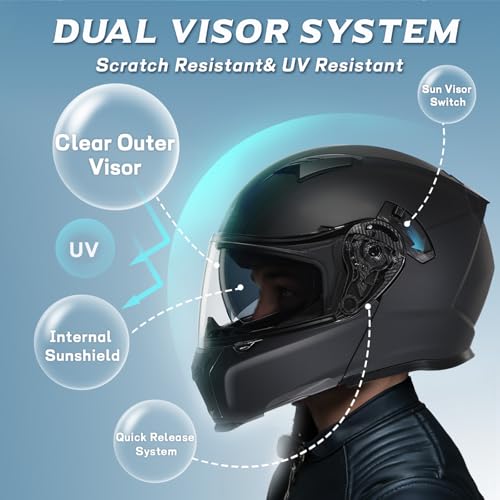 TRIANGLE Modular Motorcycle Helmets for Men Flip Up Full Face Helmet Dual Visor with Internal Sunshield DOT Approved