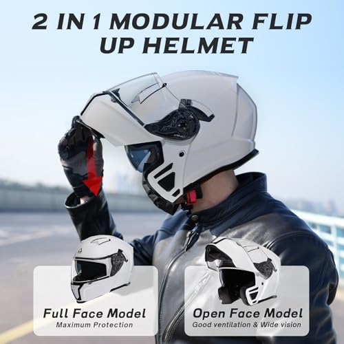 TRIANGLE Modular Motorcycle Helmets for Men Flip Up Full Face Helmet Dual Visor with Internal Sunshield DOT Approved