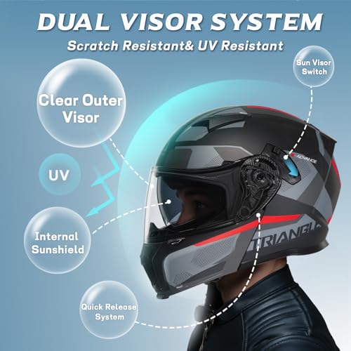 TRIANGLE Modular Motorcycle Helmets for Men Flip Up Full Face Helmet Dual Visor with Internal Sunshield DOT Approved