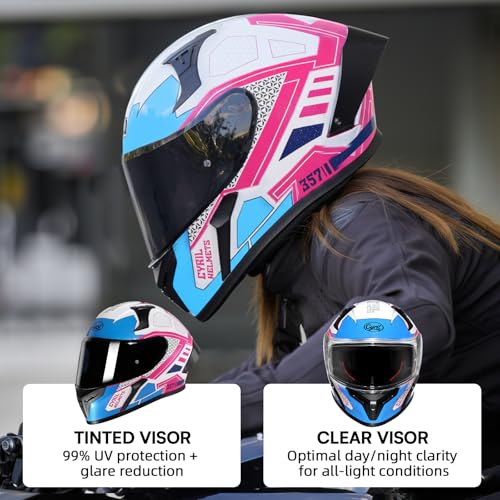 CYRIL Full Face Motorcycle Helmets for Adults Men & Women with Tinted and Clear Visor Meet Dot Approved