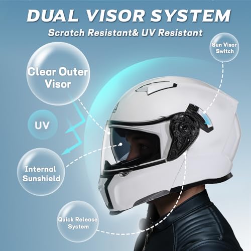 TRIANGLE Modular Motorcycle Helmets for Men Flip Up Full Face Helmet Dual Visor with Internal Sunshield DOT Approved