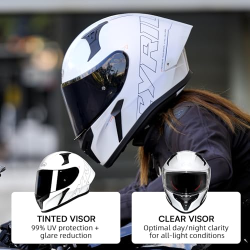 CYRIL Full Face Motorcycle Helmets for Adults Men & Women with Tinted and Clear Visor Meet Dot Approved