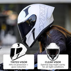 CYRIL Full Face Motorcycle Helmets for Adults Men & Women with Tinted and Clear Visor Meet Dot Approved