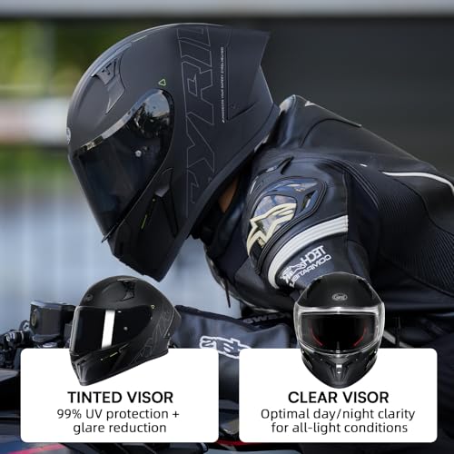 CYRIL Full Face Motorcycle Helmets for Adults Men & Women with Tinted and Clear Visor Meet Dot Approved