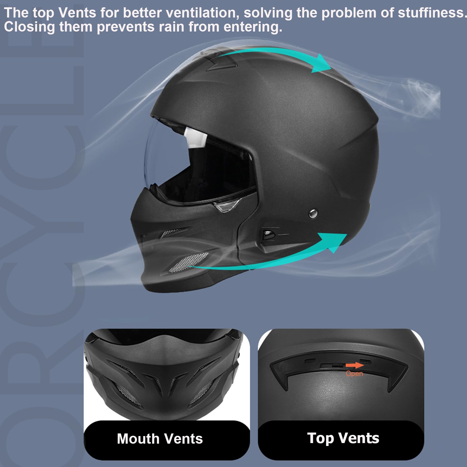 Full Face Motorcycle Helmet for Unisex-Adult Dirt Bike ATV Scooter Cruiser 3/4 Face Motocross Helmet Interchangeable Mouth Cover DOT Approved