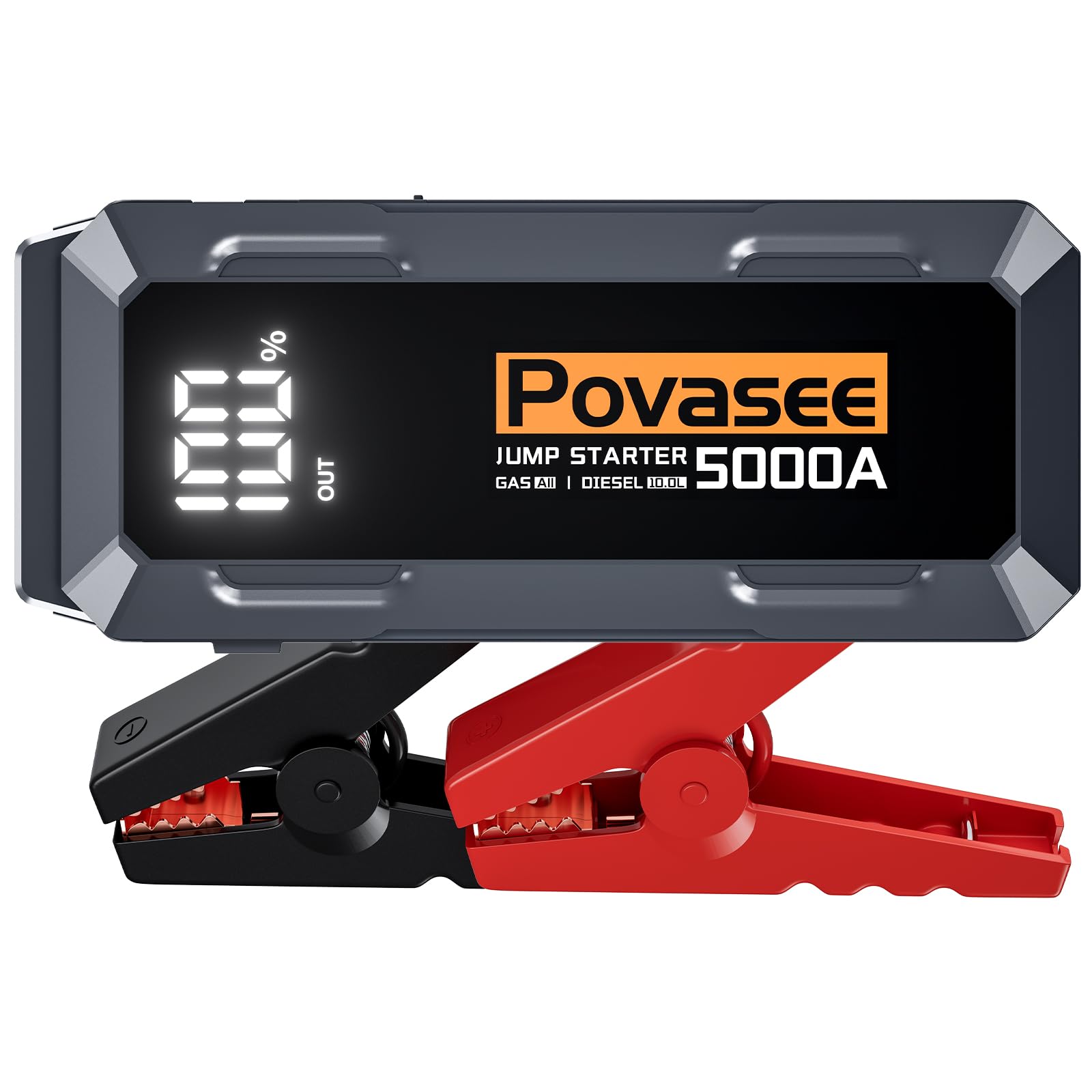 Povasee Jump Starter 5000A Car Jumper Starter, Model A30 12V Jump Box for Car Battery up to 10L Gas or 8L Diesel Engine Battery Jumper Starter Portable with Power Bank/Dual Output/LED Light