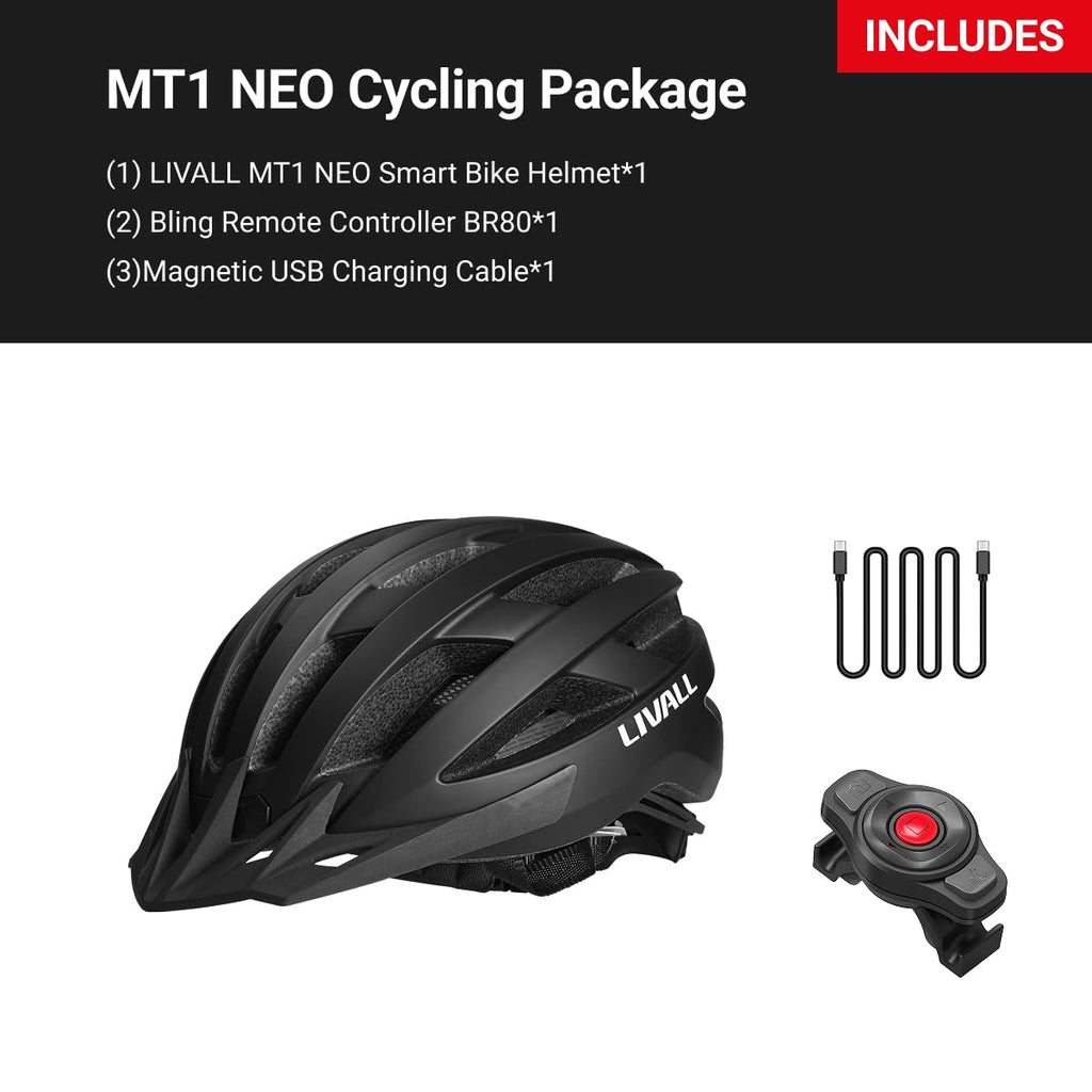 LIVALL MT1 Neo Bluetooth Bike Helmet with Speakers & Built-in Microphone, Fall Detection, Mountain Bike Helmet with Turn Signals & Brake Warning Light, MTB & Road Bike Helmet for Adults Men Women