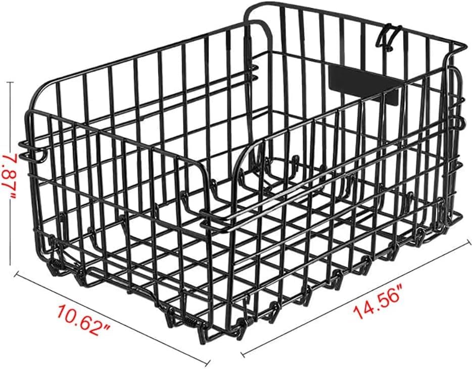 Folding Rear Bicycle Basket, Metal Wire, Black, 55 lbs, 14.5 x 10.6 x 7.8 inches, Rack Mount, Universal