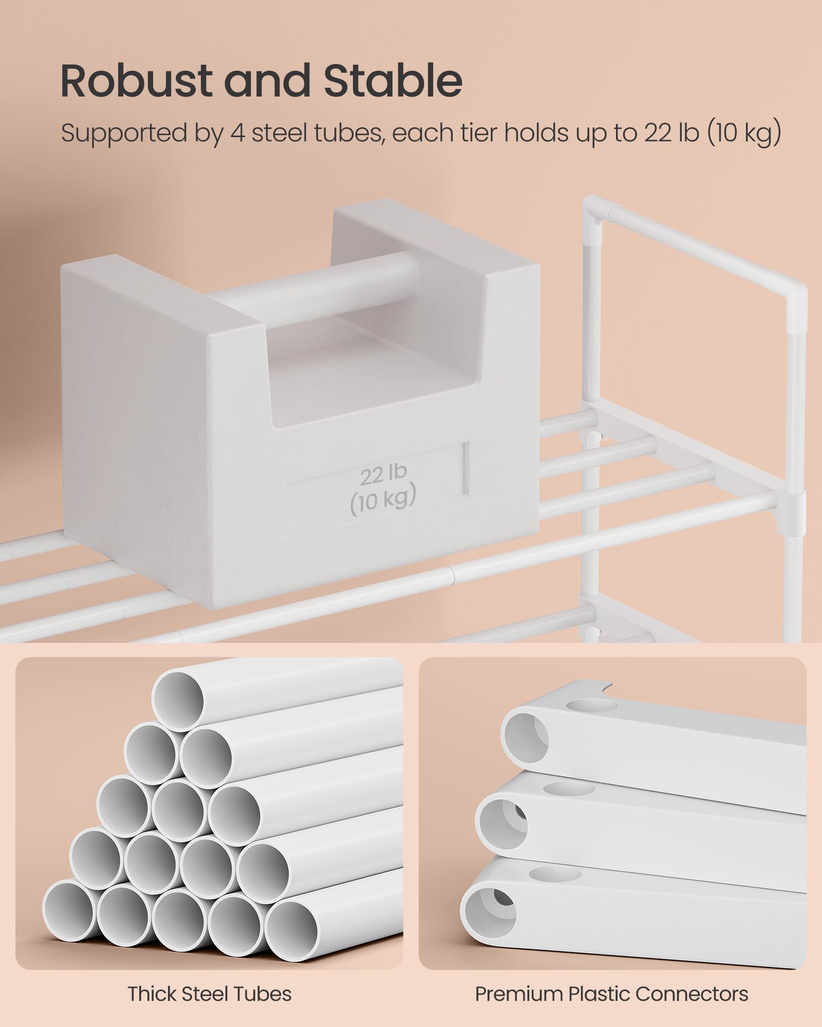 SONGMICS Shoe Rack, 3-Tier Shoe Organizer, Metal Storage Shelf, Upright or Upside Down, for 16-20 Pairs, Stackable, for Entryway, 11.8 x 36.2 x 21.7 Inches, Black ULSA303B02