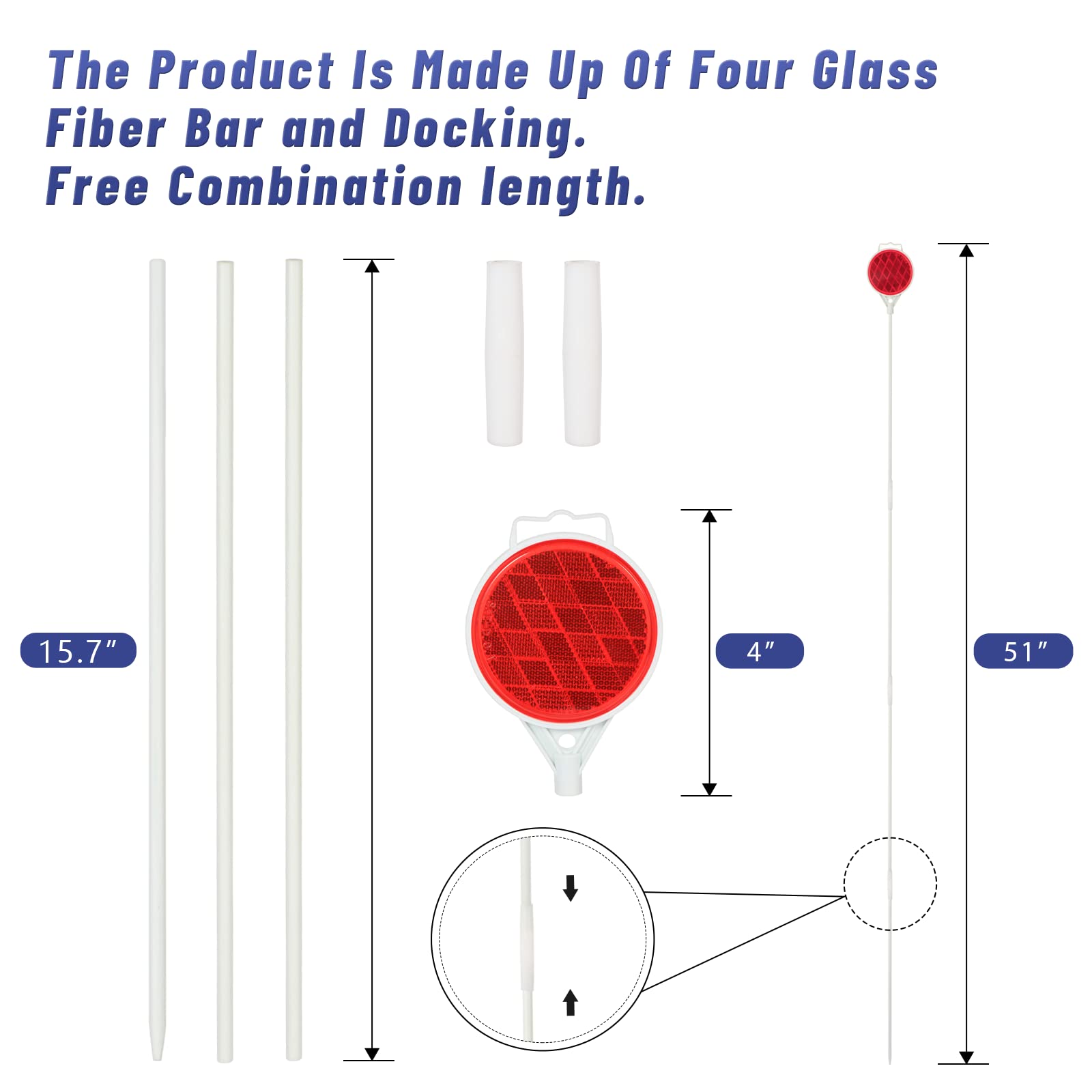 Reflective Driveway Markers, Reflectors for Driveway Entrance, Snow Plow Markers, 51 Inch Fiberglass Pole Double Sided Reflector for Driveway (Pack of 8)