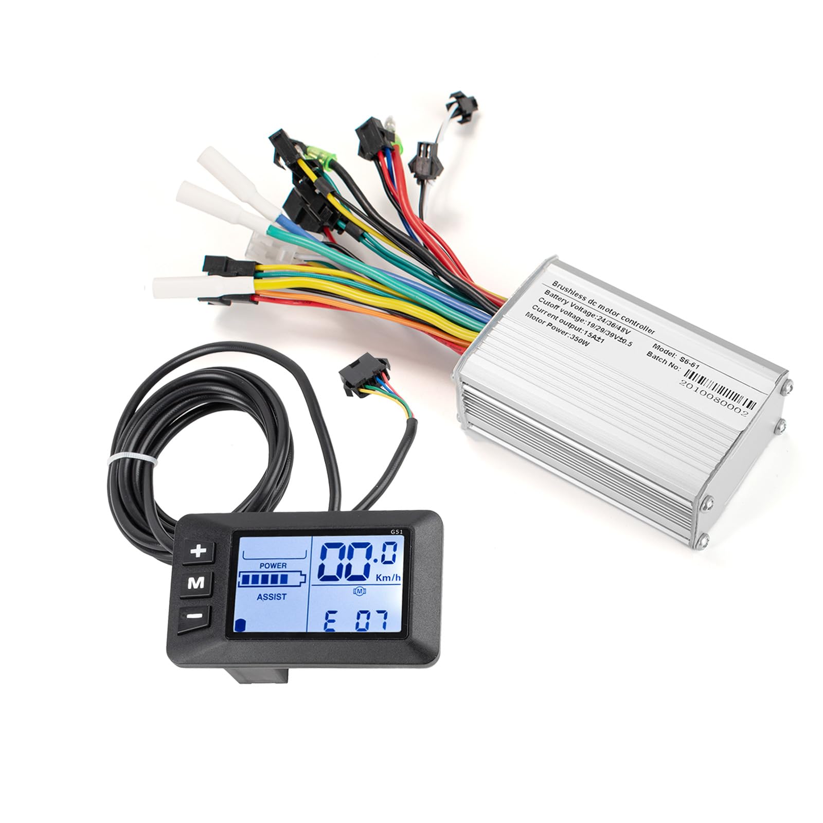24V 36V 48V Electric Bike Controller Kit 17A 350W Brushless Motor Controller and Ebike LCD Display Electric Scooter Controller Electric Bicycle Speed Controller with Ebike Screen BLDC Controller