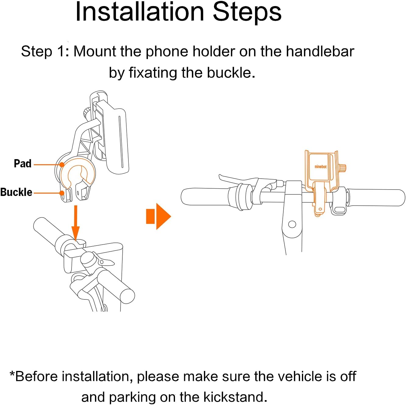Segway Ninebot Phone Mount, Adjustable Electric Scooter eMoped Bicycle Handlebar Phone Holder, Fits Any 4-6.5 inches Cellphone, Compatible with MAX G3, MAX G2, F Series, E Series