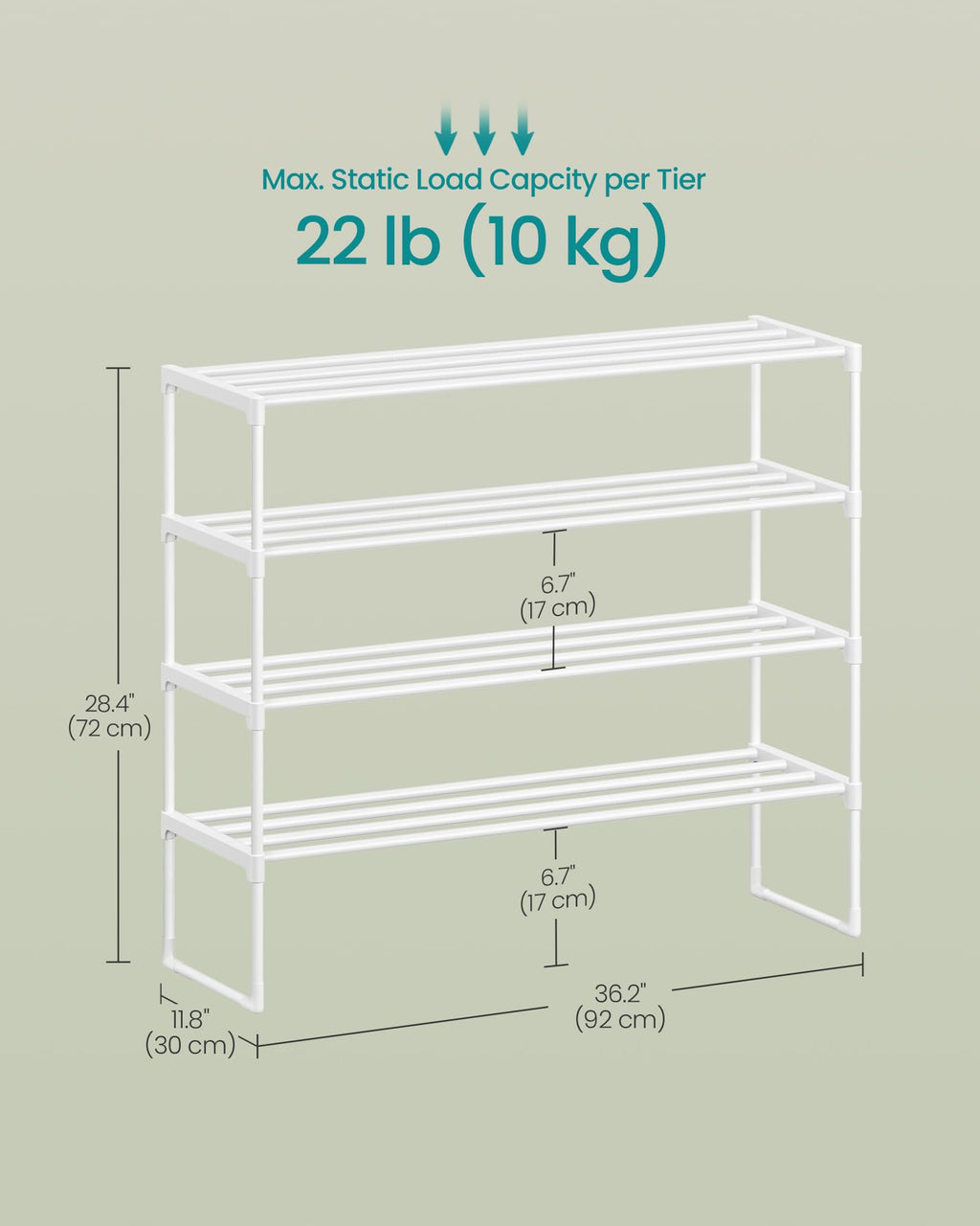 SONGMICS Shoe Rack, 3-Tier Shoe Organizer, Metal Storage Shelf, Upright or Upside Down, for 16-20 Pairs, Stackable, for Entryway, 11.8 x 36.2 x 21.7 Inches, Black ULSA303B02