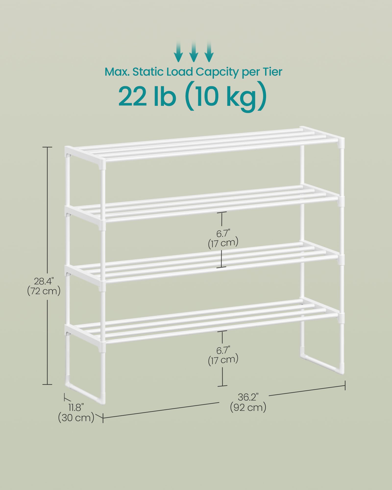SONGMICS Shoe Rack, 3-Tier Shoe Organizer, Metal Storage Shelf, Upright or Upside Down, for 16-20 Pairs, Stackable, for Entryway, 11.8 x 36.2 x 21.7 Inches, Black ULSA303B02
