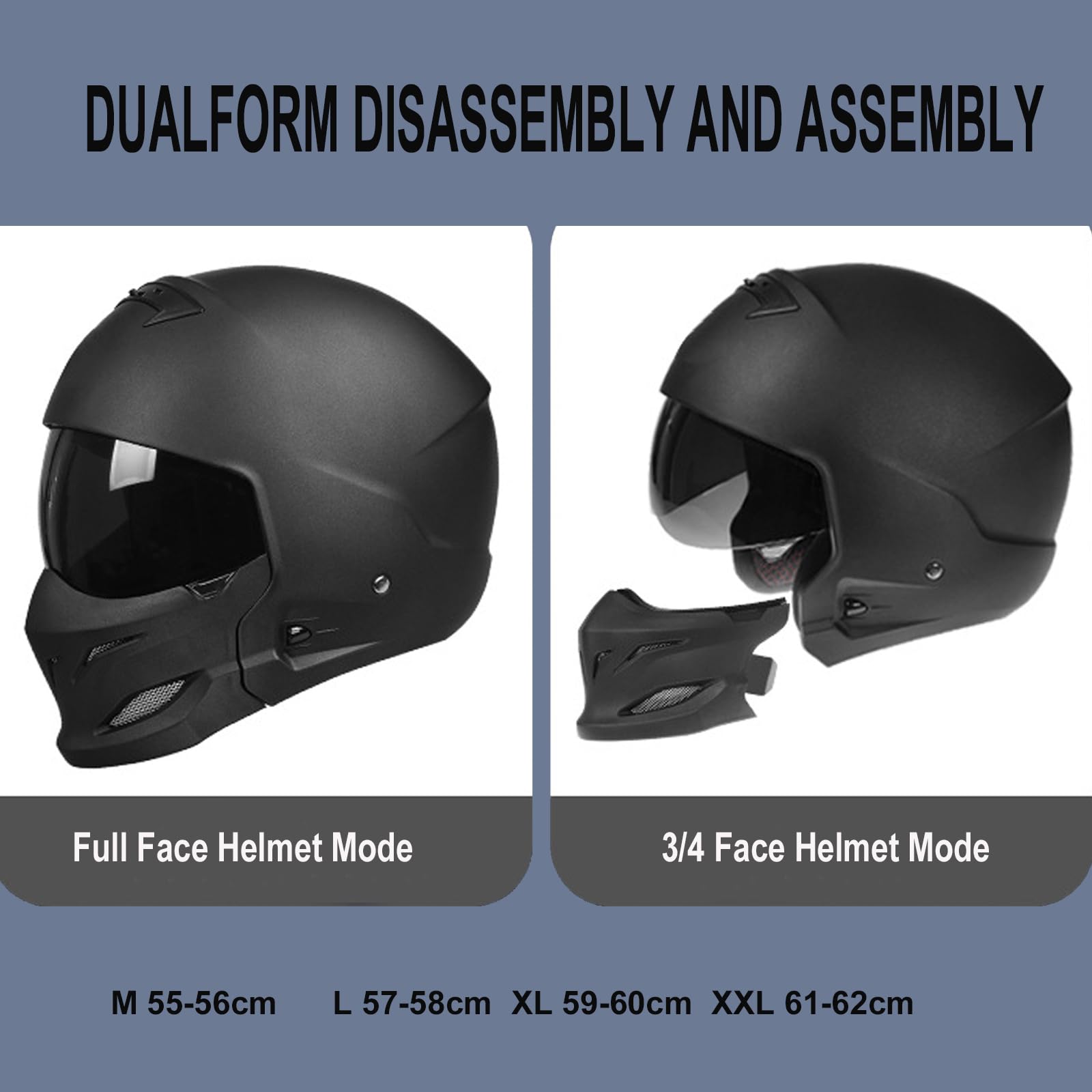 Full Face Motorcycle Helmet for Unisex-Adult Dirt Bike ATV Scooter Cruiser 3/4 Face Motocross Helmet Interchangeable Mouth Cover DOT Approved