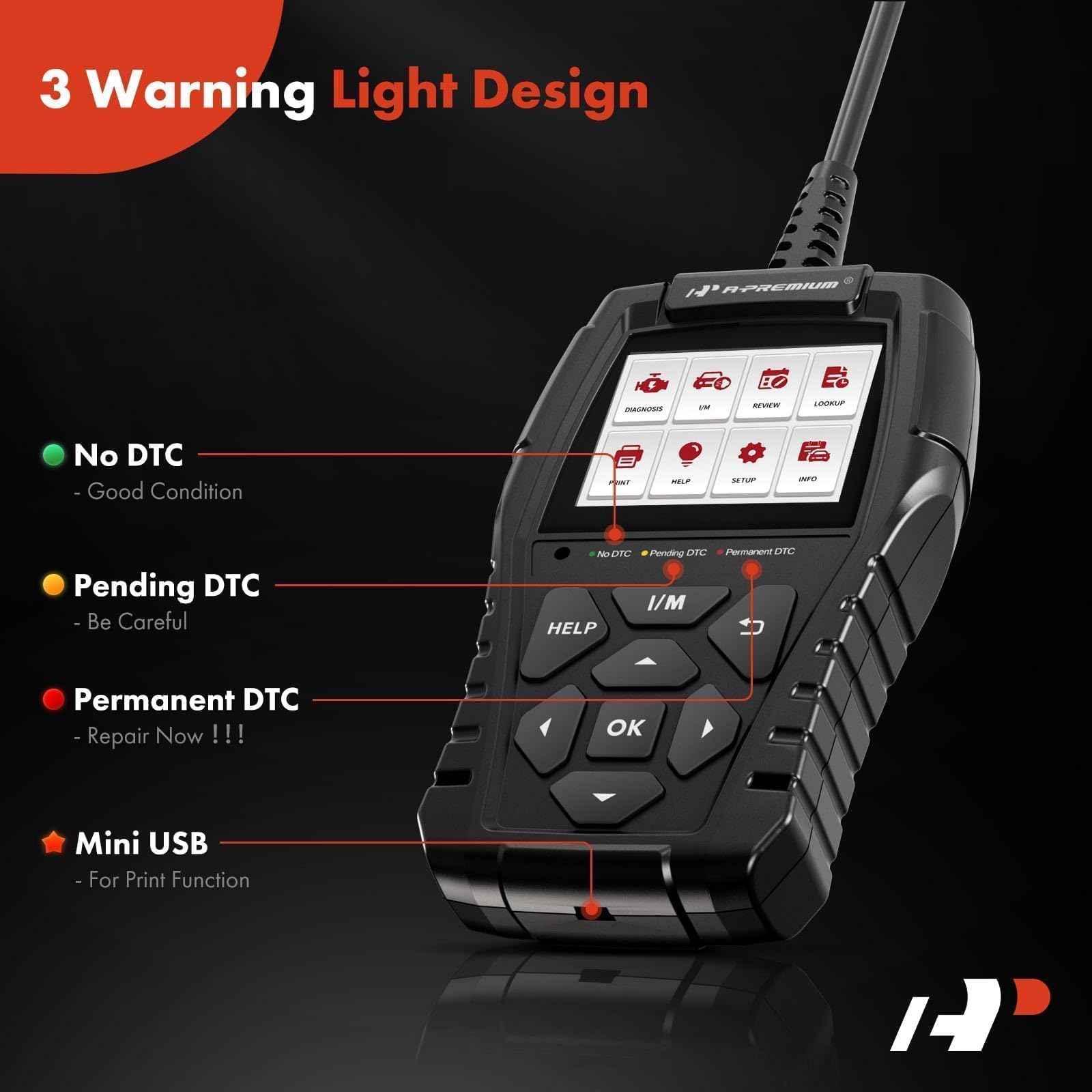 A-Premium AD200 Professional OBD2 Scanner Car Diagnostic Tool, OBDII EOBD Code Reader, Enhanced Check Car Engine Light Diagnostic Scan Tool, Upgraded Fault Code Scanner for All Vehicles from 1996