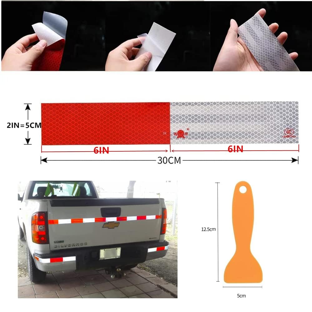 Reflective Trailer Tape, 2" × 11.8" × 30 PCS Red & Silver High Intensity Self Adhesive Reflector Tapes Outdoor Waterproof 3m Safety Dot Retroreflective Tape for Cars, Trailers, Boats, Mailbox (30)