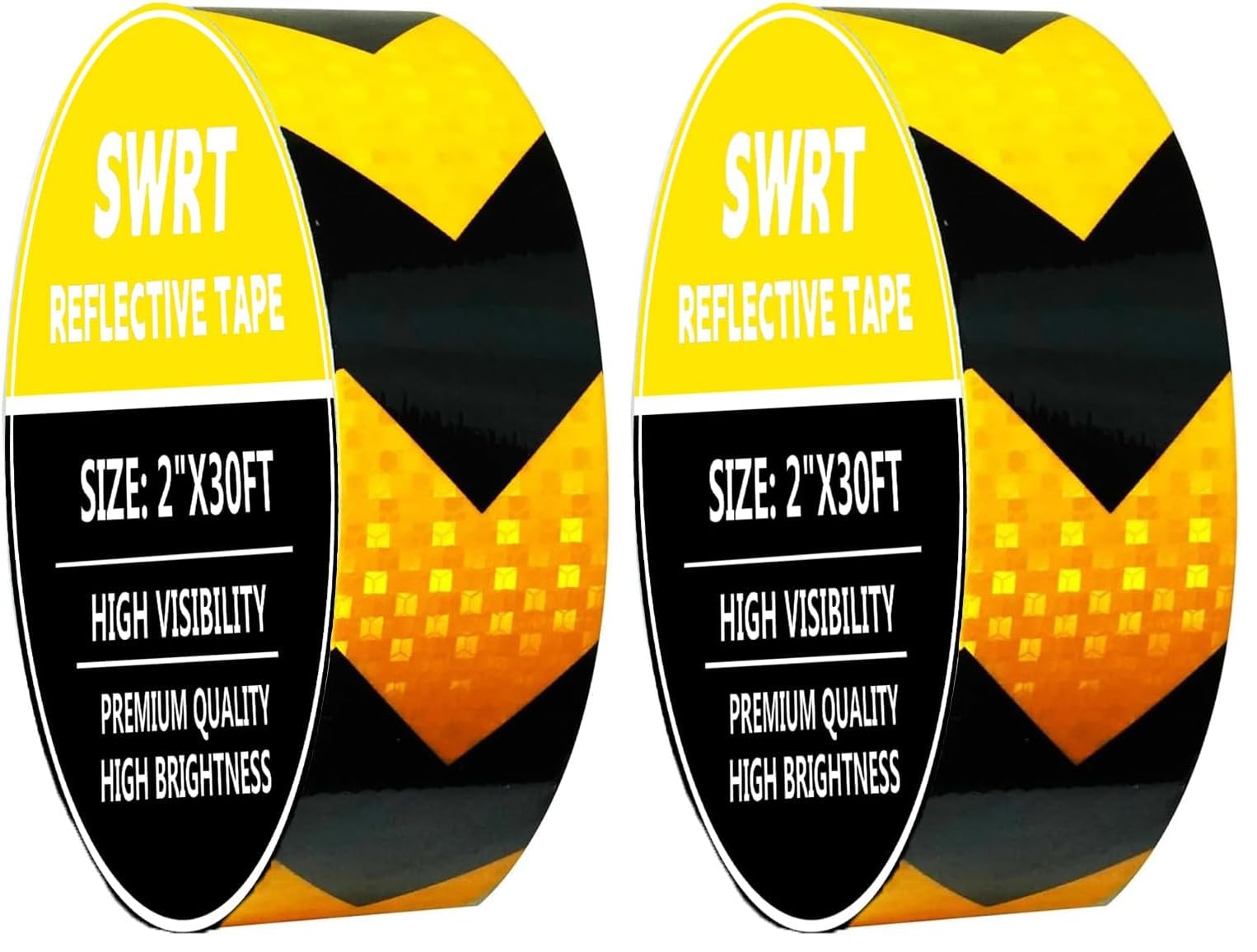 SWRT 2 Inch X 160 FT Reflective Tape Heavy Duty Strong Adhesive Black & Yellow Reflective Tape Outdoor Waterproof Hazard Caution Arrow Sign Safety Warning Tape Reflector Conspicuity Tape for Trailer