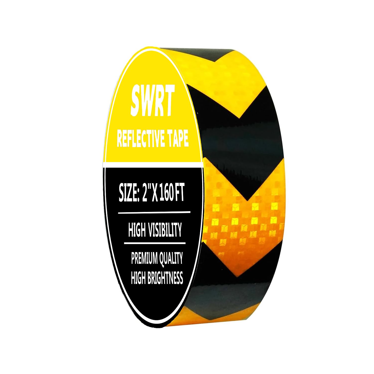 SWRT 2 Inch X 160 FT Reflective Tape Heavy Duty Strong Adhesive Black & Yellow Reflective Tape Outdoor Waterproof Hazard Caution Arrow Sign Safety Warning Tape Reflector Conspicuity Tape for Trailer