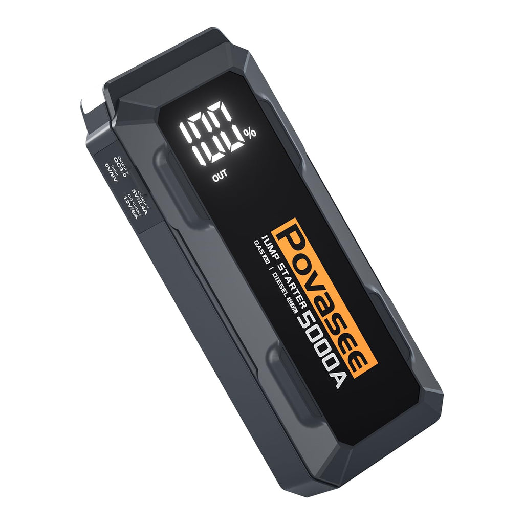 Povasee Jump Starter 5000A Car Jumper Starter, Model A30 12V Jump Box for Car Battery up to 10L Gas or 8L Diesel Engine Battery Jumper Starter Portable with Power Bank/Dual Output/LED Light