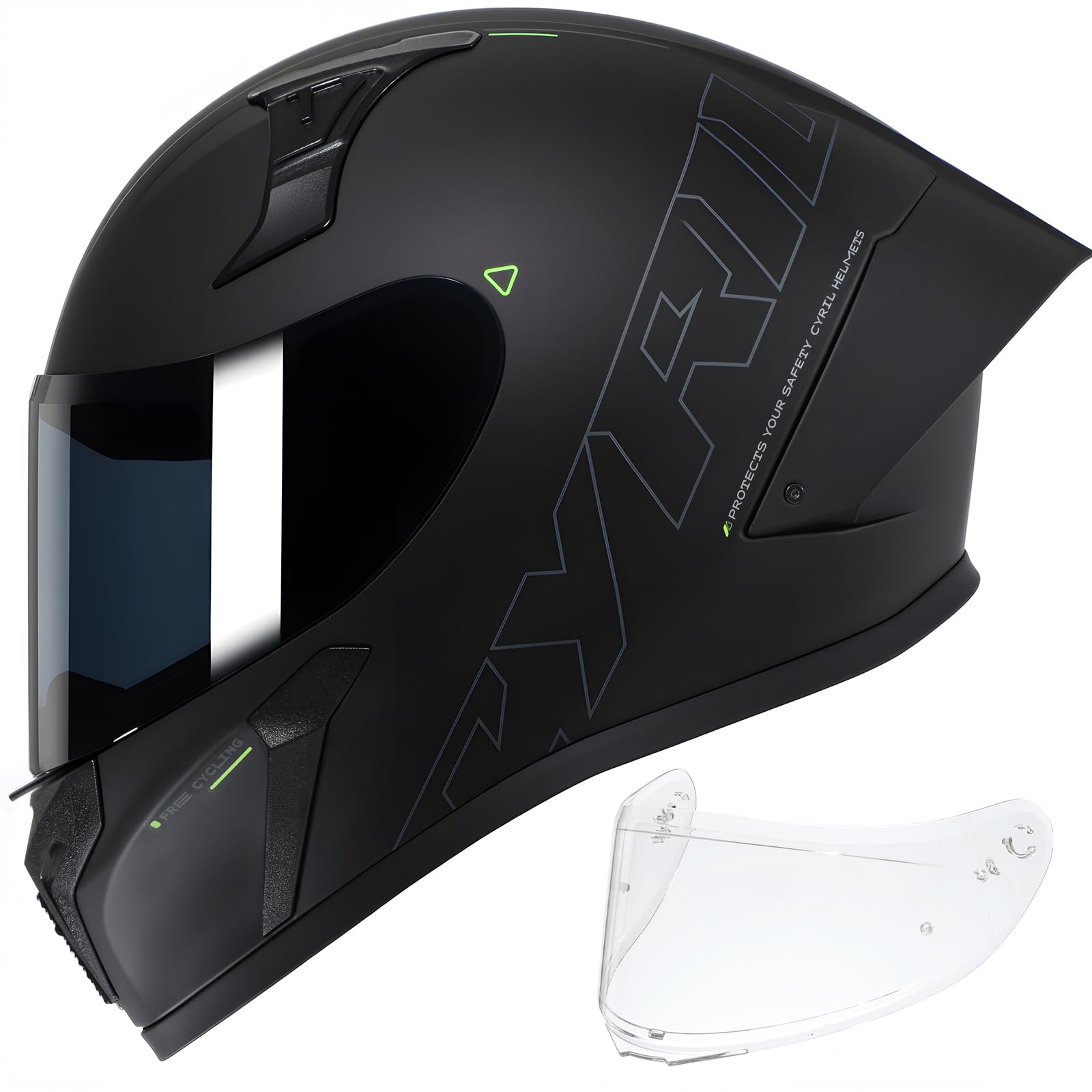 CYRIL Full Face Motorcycle Helmets for Adults Men & Women with Tinted and Clear Visor Meet Dot Approved