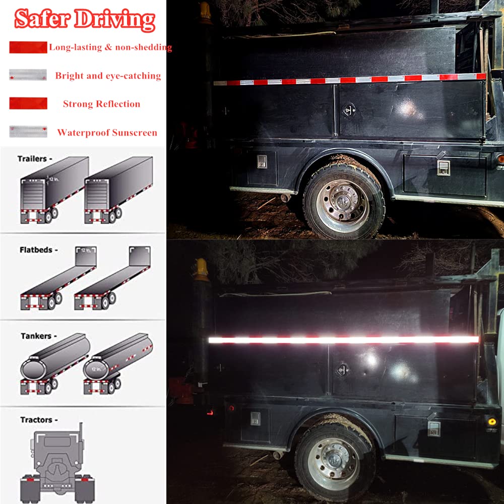 Reflective Trailer Tape, 2" × 11.8" × 30 PCS Red & Silver High Intensity Self Adhesive Reflector Tapes Outdoor Waterproof 3m Safety Dot Retroreflective Tape for Cars, Trailers, Boats, Mailbox (30)
