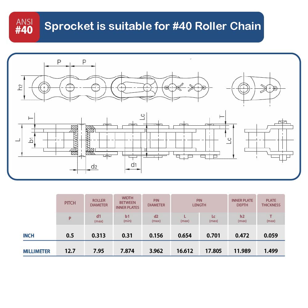#40 Roller Chain Sprocket B Type 1" Bore Rust Prevention Hardened 15 Tooth