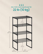 SONGMICS Shoe Rack, 3-Tier Shoe Organizer, Metal Storage Shelf, Upright or Upside Down, for 16-20 Pairs, Stackable, for Entryway, 11.8 x 36.2 x 21.7 Inches, Black ULSA303B02