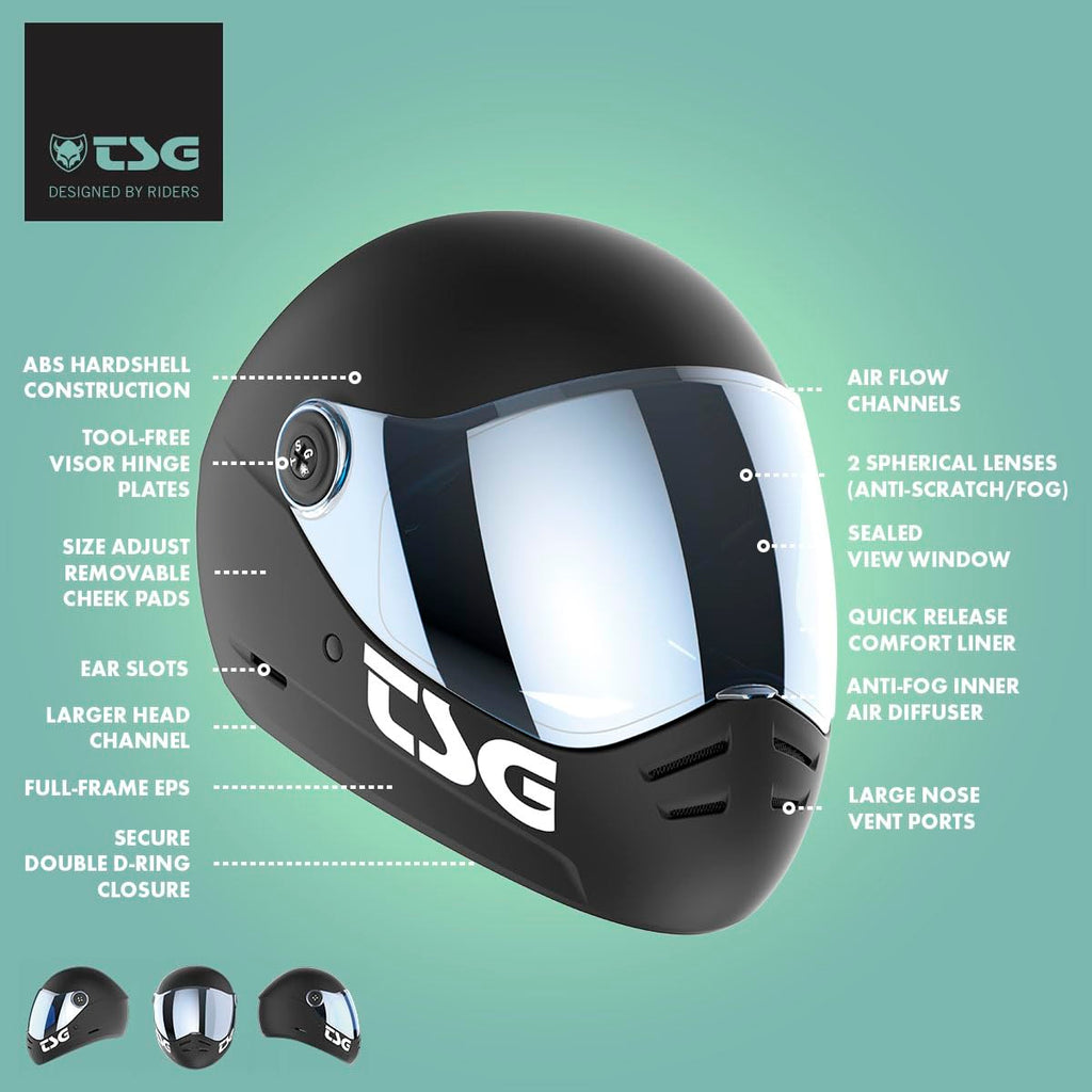 TSG - Pass 2.0 Full-face Premium Helmet w/Two Visors | Downhill Skateboarding, E-Skating, E-Onewheeling, Longboarding | Nose Ports, Air Flow Channels, Ear Slots, Adjustable Cheek Pads | ABS Hardshell