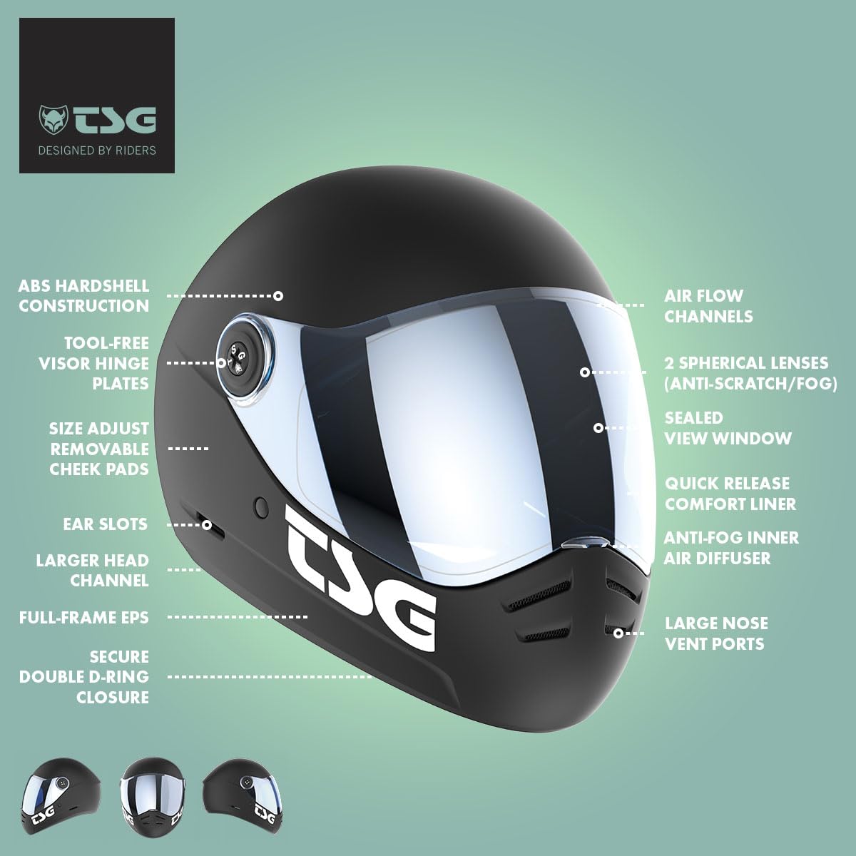 TSG - Pass 2.0 Full-face Premium Helmet w/Two Visors | Downhill Skateboarding, E-Skating, E-Onewheeling, Longboarding | Nose Ports, Air Flow Channels, Ear Slots, Adjustable Cheek Pads | ABS Hardshell