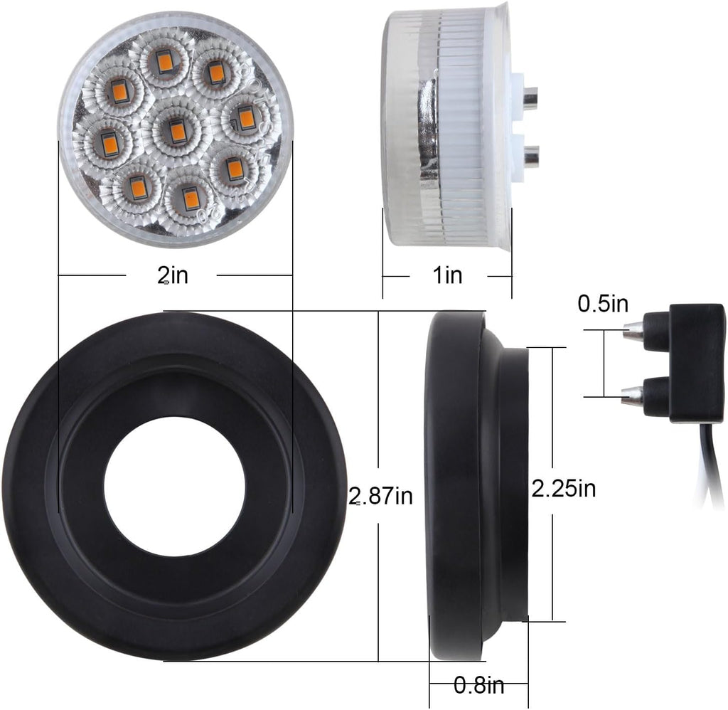 10Pcs 2” Inch Round Led Marker Lights 9 Amber LED Reflectors Clear Lens, 2 Inch Round LED Truck Trailer Clearance Side Marker Lights w/Light Grommets and 2 Prong Trailer Wire Pigtails 12V Waterproof