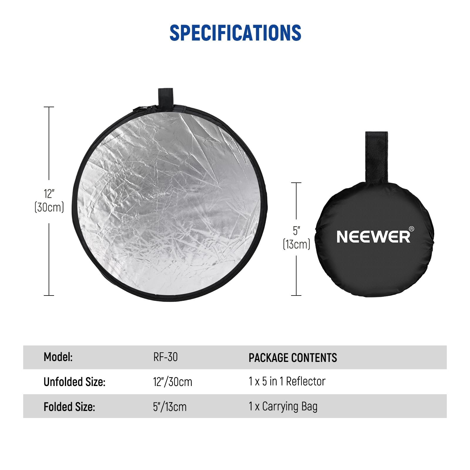 NEEWER 43 Inch/110 Centimeter Light Reflector Diffuser 5 in 1 Collapsible Multi Disc with Bag - Translucent, Silver, Gold, White, and Black for Studio Photography Lighting Outdoor
