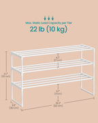 SONGMICS Shoe Rack, 3-Tier Shoe Organizer, Metal Storage Shelf, Upright or Upside Down, for 16-20 Pairs, Stackable, for Entryway, 11.8 x 36.2 x 21.7 Inches, Black ULSA303B02