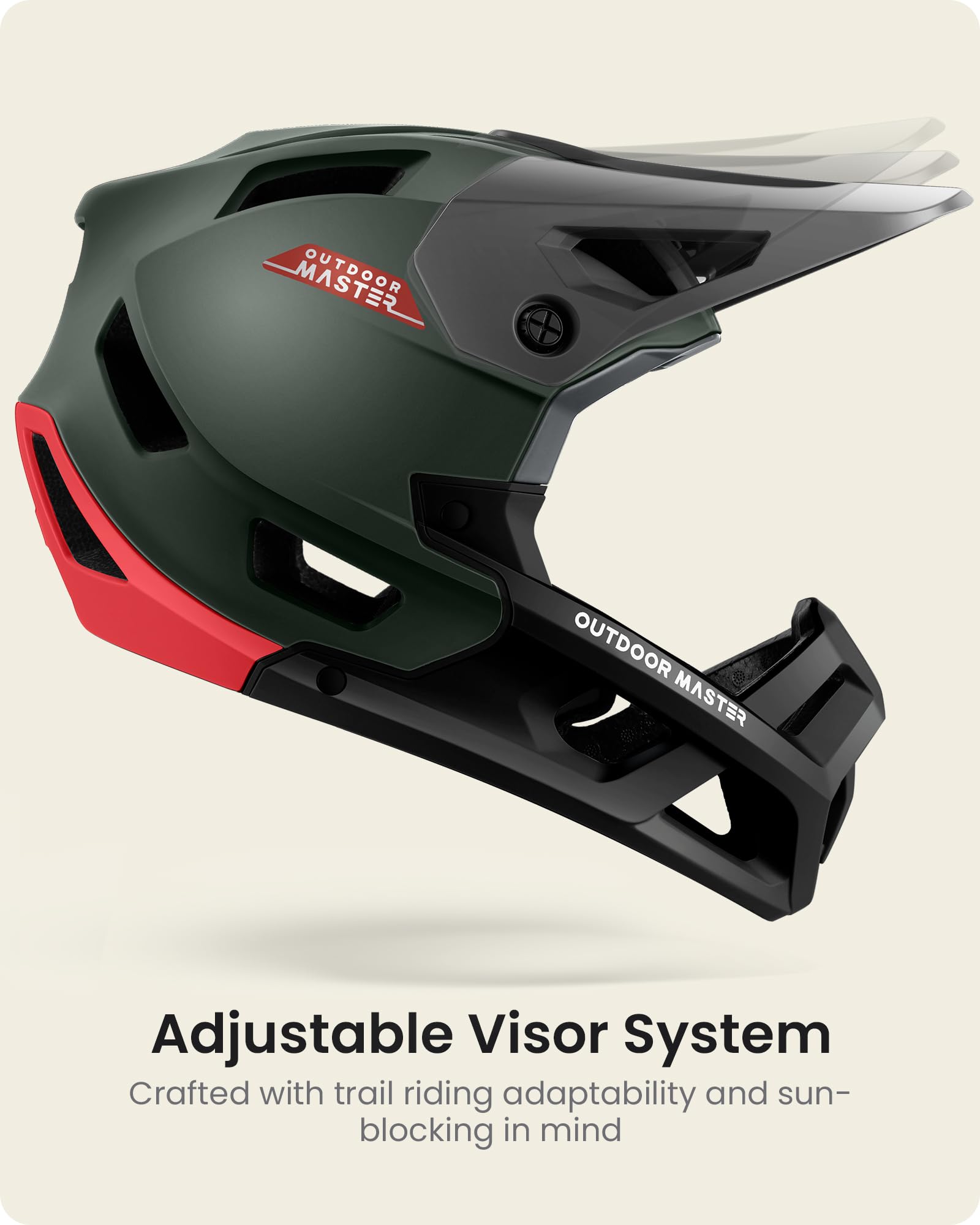 OutdoorMaster Full Face Mountain Bike Helmet for Men & Women-Two Removable Chin Pad Mountain Bike Helmet Grizzly, Ventilation Lightweight Racing Downhill DH BMX MTB Helmet