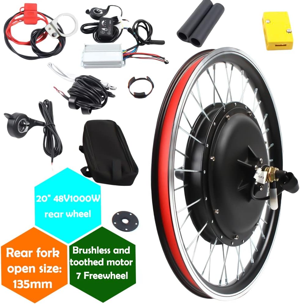 YIYIBYUS 20" Electric Bike Conversion Kit 48V 1000W Rear Wheel Bicycle Brushless and Toothless Motor Kit with Controller E-Bike Rear Hub Motor for 20Inch Bikes