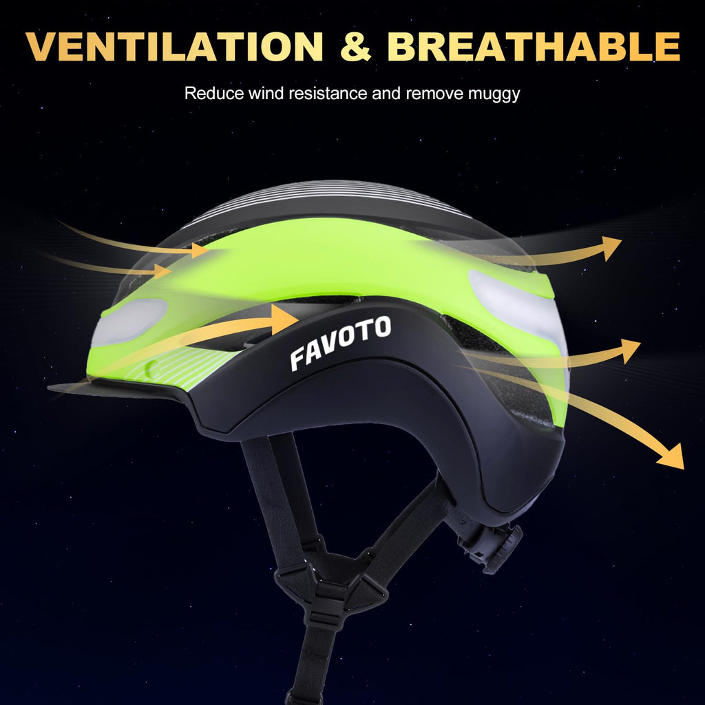 Favoto Bike Helmet with Turn Signals - CPSC Certificated Dual Shell Helmet with Removable Visor & Goggles USB Rechargeable
