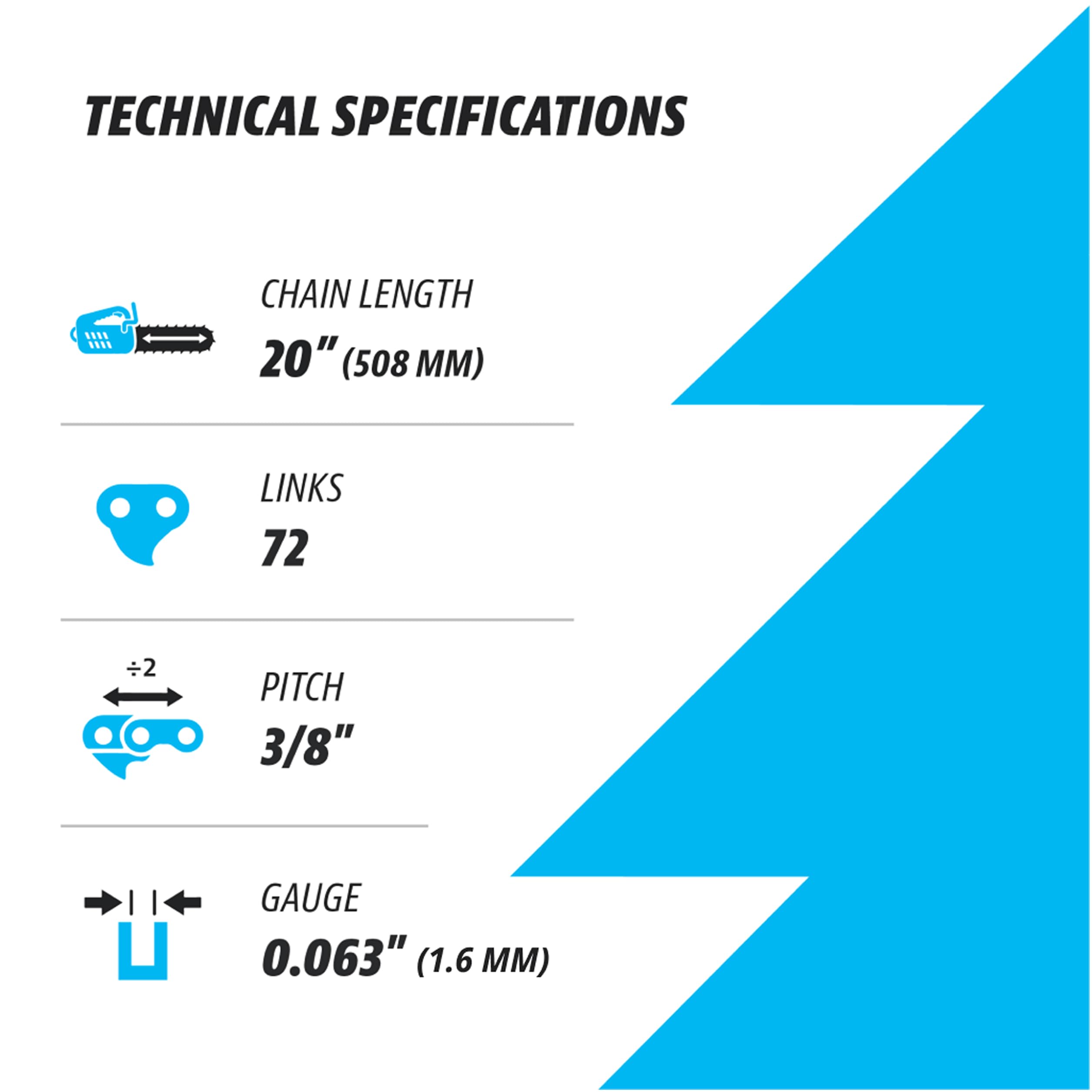 Premium 20 Inch Chainsaw Chain 3/8" Pitch .063" Gauge 72 DL - Fits Husqvarna 480, 465 (Rancher), 570XP, 575XP, 576XP, STIHL and More - 203ATMD009, 75LPX072G, 75EXL072G, 75EXJ072G (3 Chains)