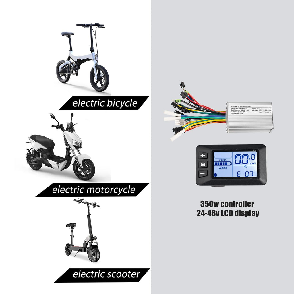 24V 36V 48V Electric Bike Controller Kit 17A 350W Brushless Motor Controller and Ebike LCD Display Electric Scooter Controller Electric Bicycle Speed Controller with Ebike Screen BLDC Controller