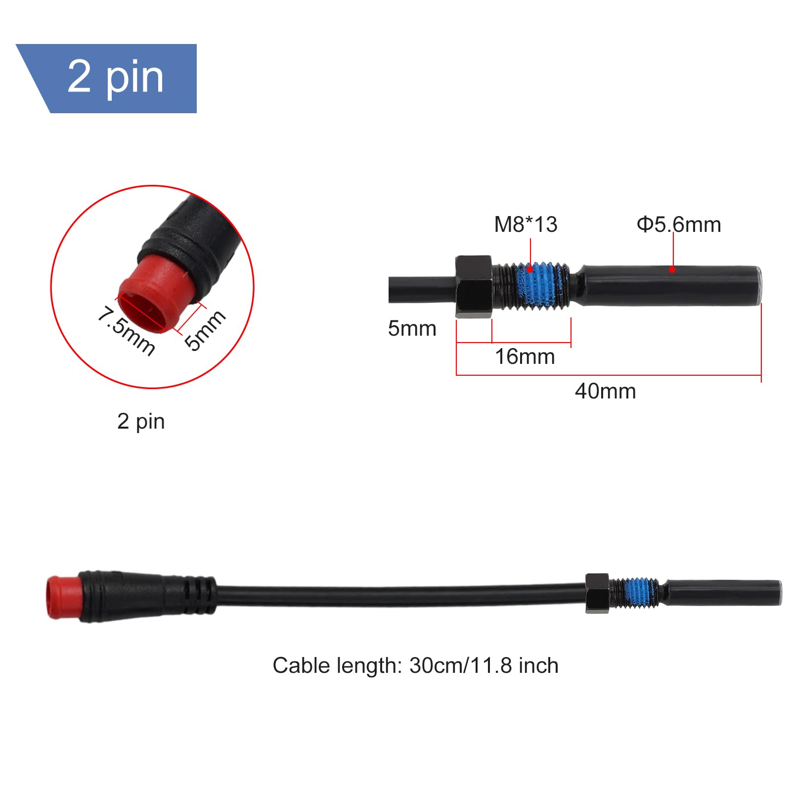 Ebike Brake Sensor for Any Electric Bicycle, Cut Off Power Brakes 2/3 Pin 2A 2Y, Electric Bicycles Hydraulic Cut Off Power Brake Connector Kits(2 pins)