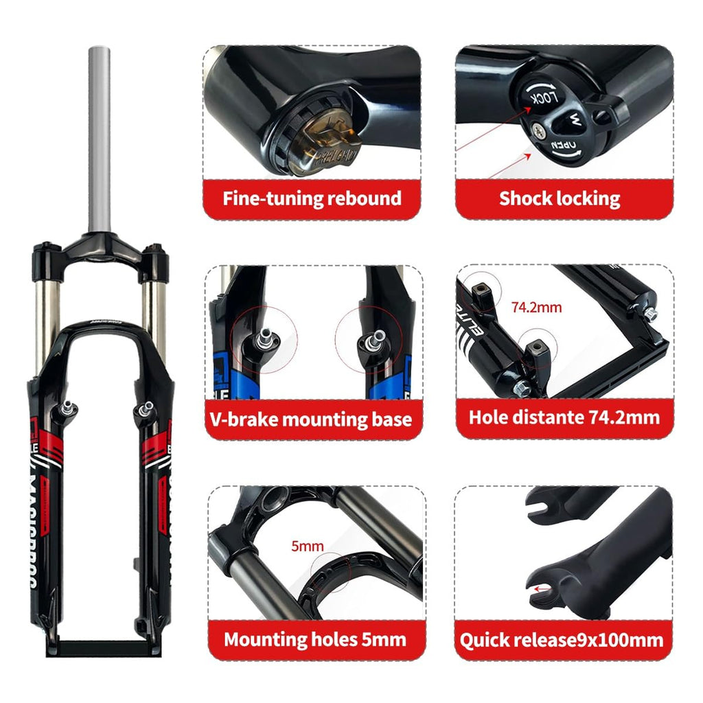Bike Suspension Fork 26inch Travel 110mm Mountain Bikes Spring Fork 1-1/8" Straight Bike Mechanical Forks Disc Brake V-Brake Bike Fork Manual 9 * 100mm QR